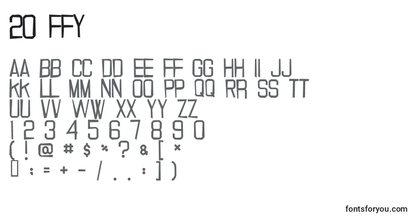 Schriftart 20 ffy – Alphabet, Zahlen, spezielle Symbole