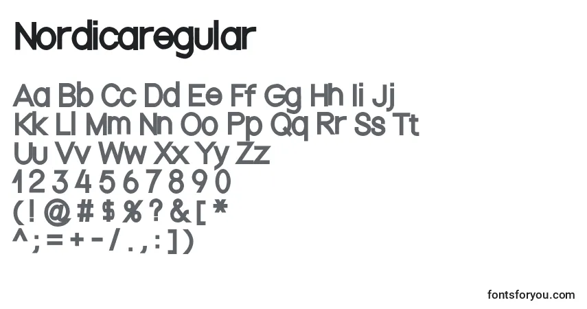 Czcionka Nordicaregular – alfabet, cyfry, specjalne znaki