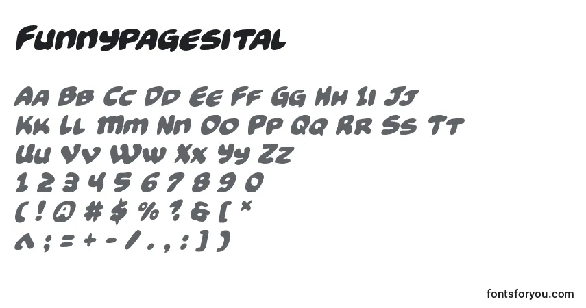 Czcionka Funnypagesital – alfabet, cyfry, specjalne znaki