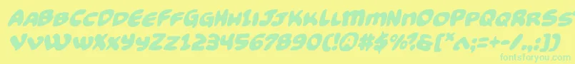 Funnypagesital-Schriftart – Grüne Schriften auf gelbem Hintergrund