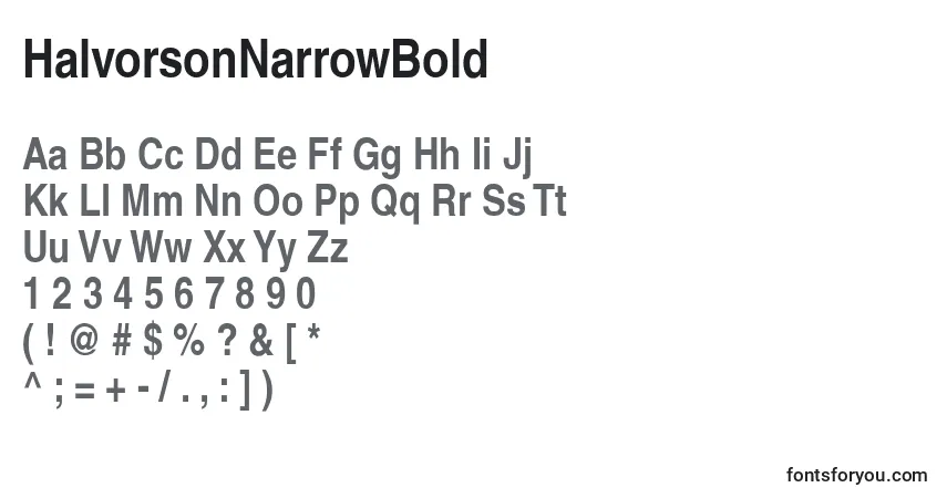 A fonte HalvorsonNarrowBold – alfabeto, números, caracteres especiais
