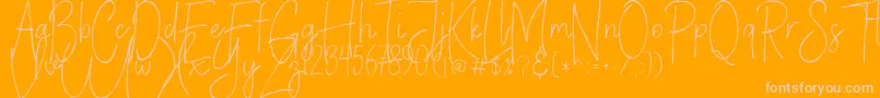 VerticalBrushyFree-Schriftart – Rosa Schriften auf orangefarbenem Hintergrund