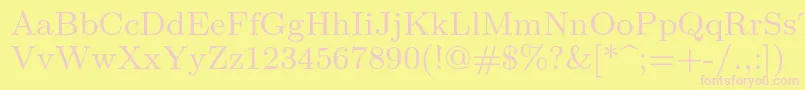 Lmroman8Regular-Schriftart – Rosa Schriften auf gelbem Hintergrund