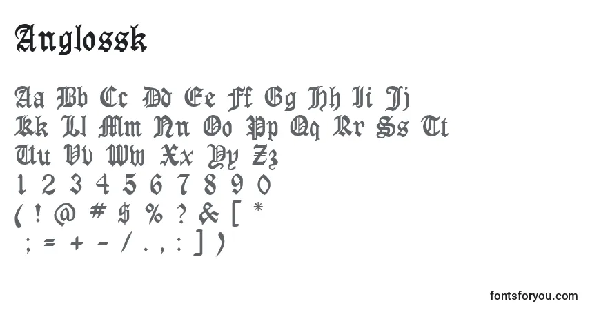 Schriftart Anglossk – Alphabet, Zahlen, spezielle Symbole