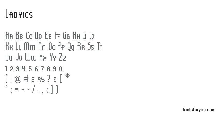 Czcionka Ladyics – alfabet, cyfry, specjalne znaki