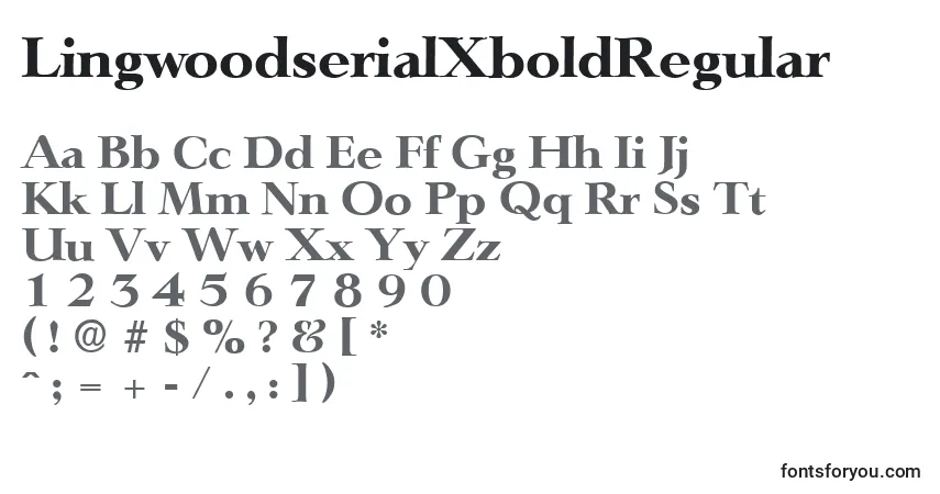 A fonte LingwoodserialXboldRegular – alfabeto, números, caracteres especiais