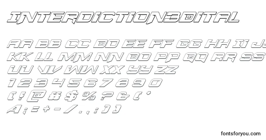 Czcionka Interdiction3Dital – alfabet, cyfry, specjalne znaki