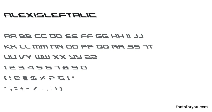 A fonte AlexisLeftalic – alfabeto, números, caracteres especiais