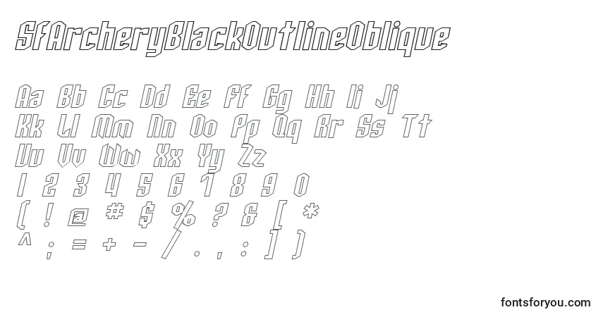 Schriftart SfArcheryBlackOutlineOblique – Alphabet, Zahlen, spezielle Symbole