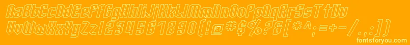 SfArcheryBlackOutlineOblique-Schriftart – Gelbe Schriften auf orangefarbenem Hintergrund