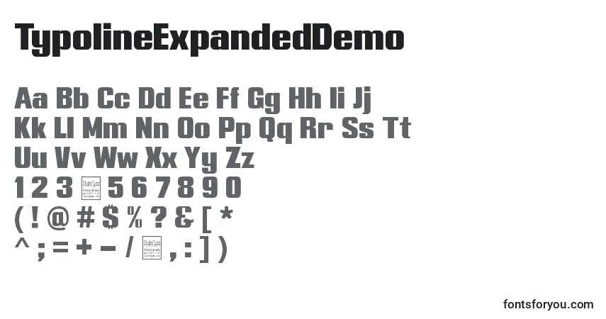 Шрифт TypolineExpandedDemo – алфавит, цифры, специальные символы