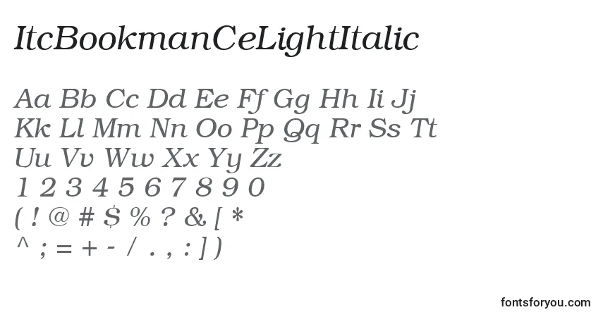 Шрифт ItcBookmanCeLightItalic – алфавит, цифры, специальные символы