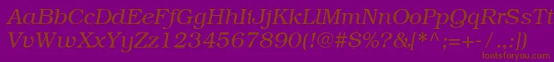 ItcBookmanCeLightItalic-fontti – ruskeat fontit violetilla taustalla