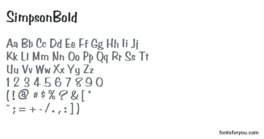 Czcionka SimpsonBold – alfabet, cyfry, specjalne znaki