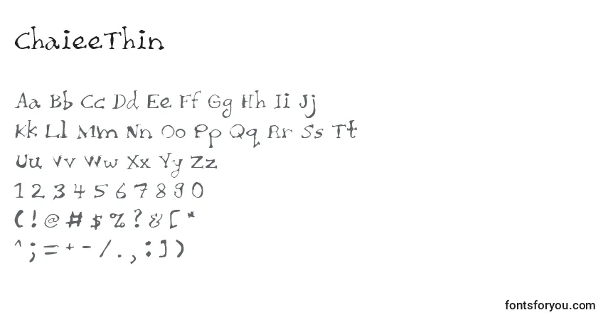 Czcionka ChaieeThin – alfabet, cyfry, specjalne znaki