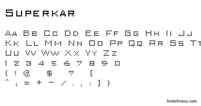 Schriftart Superkar – Alphabet, Zahlen, spezielle Symbole