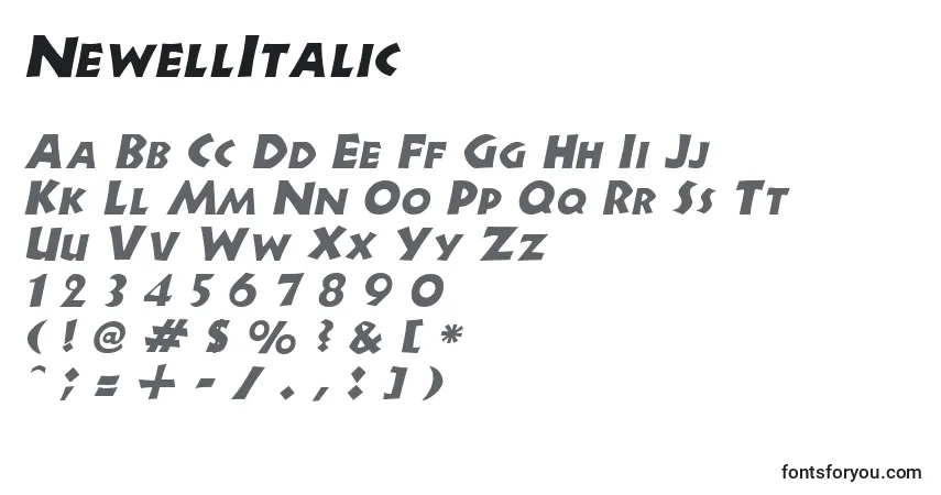 A fonte NewellItalic – alfabeto, números, caracteres especiais