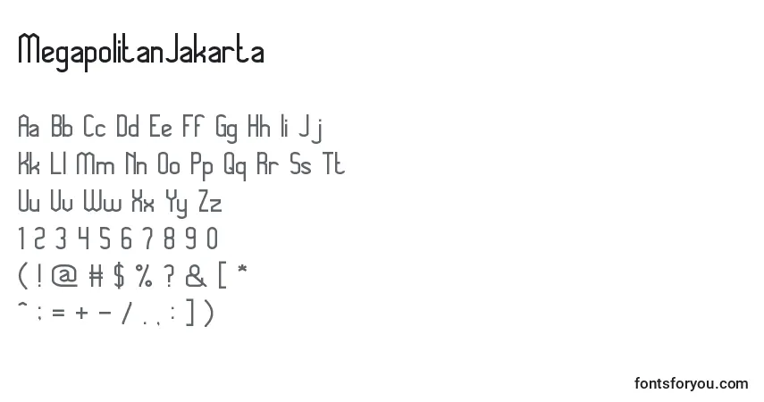 A fonte MegapolitanJakarta – alfabeto, números, caracteres especiais