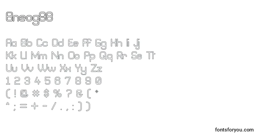 Czcionka Bneog98 – alfabet, cyfry, specjalne znaki