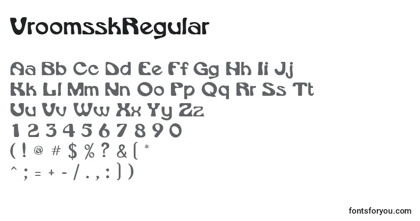 Czcionka VroomsskRegular – alfabet, cyfry, specjalne znaki