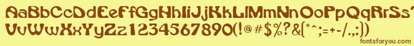 フォントVroomsskRegular – 茶色の文字が黄色の背景にあります。