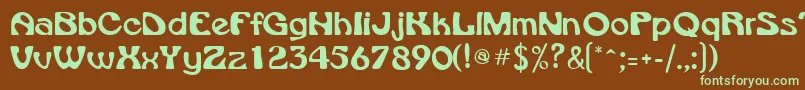フォントVroomsskRegular – 緑色の文字が茶色の背景にあります。
