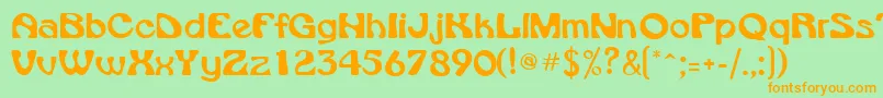 フォントVroomsskRegular – オレンジの文字が緑の背景にあります。