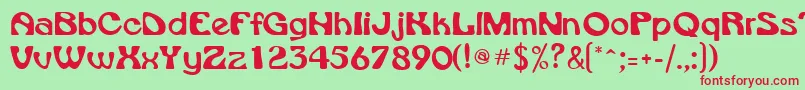 VroomsskRegular-Schriftart – Rote Schriften auf grünem Hintergrund