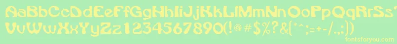 フォントVroomsskRegular – 黄色の文字が緑の背景にあります