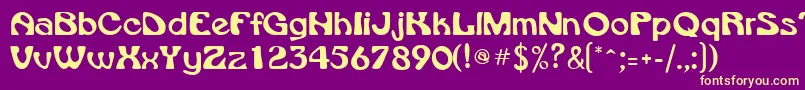 VroomsskRegular-Schriftart – Gelbe Schriften auf violettem Hintergrund