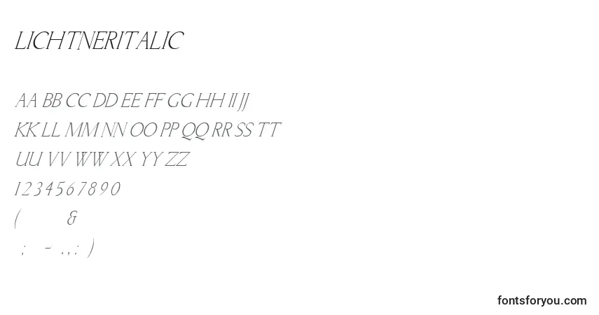 Czcionka LichtnerItalic – alfabet, cyfry, specjalne znaki