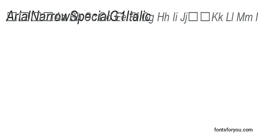 Schriftart ArialNarrowSpecialG1Italic – Alphabet, Zahlen, spezielle Symbole