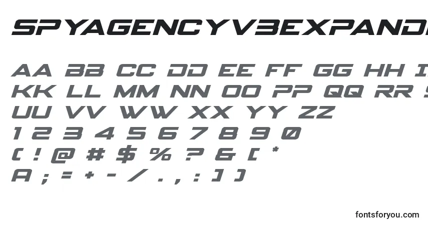 Czcionka Spyagencyv3expandital – alfabet, cyfry, specjalne znaki