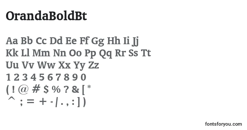 A fonte OrandaBoldBt – alfabeto, números, caracteres especiais