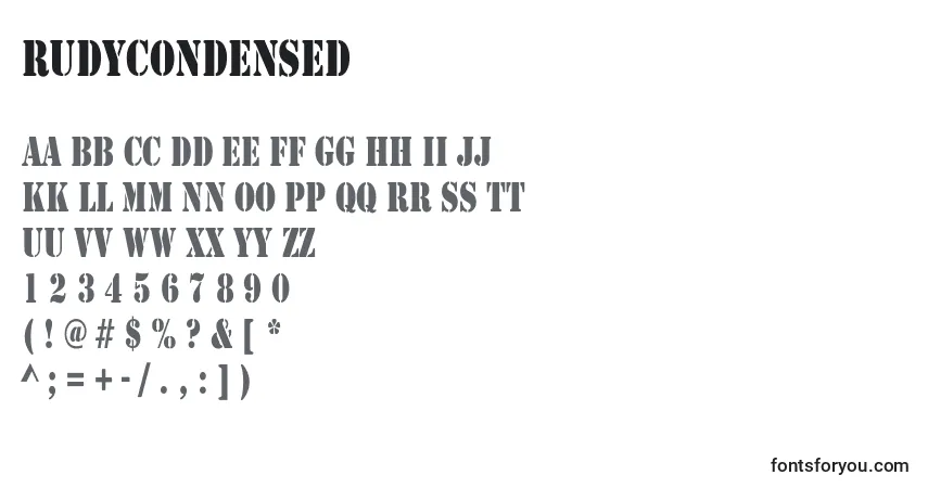 Шрифт RudyCondensed – алфавит, цифры, специальные символы