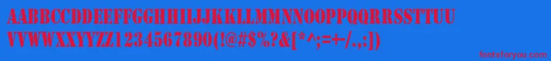 RudyCondensed Font – Red Fonts on Blue Background