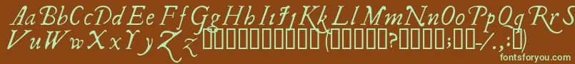 フォントIlshake – 緑色の文字が茶色の背景にあります。