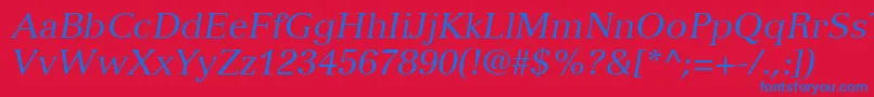 Czcionka VersaillesLt56Italic – niebieskie czcionki na czerwonym tle