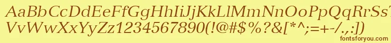 Fonte VersaillesLt56Italic – fontes marrons em um fundo amarelo