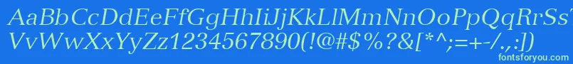 Fonte VersaillesLt56Italic – fontes verdes em um fundo azul