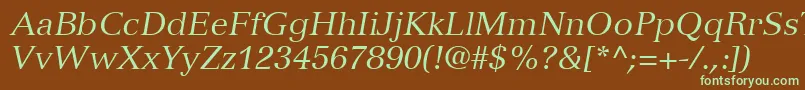 VersaillesLt56Italic-fontti – vihreät fontit ruskealla taustalla