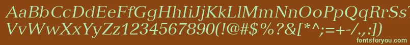 Fonte VersaillesLt56Italic – fontes verdes em um fundo marrom