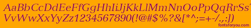 Fonte VersaillesLt56Italic – fontes roxas em um fundo laranja