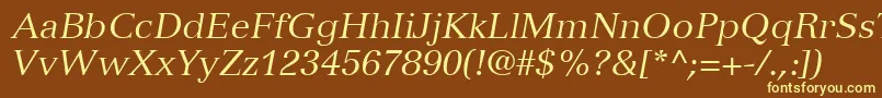VersaillesLt56Italic-fontti – keltaiset fontit ruskealla taustalla