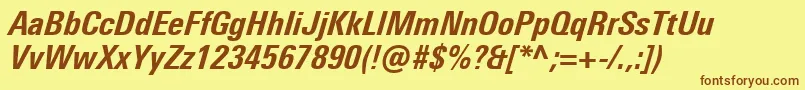 UniversNextProHeavyCondensedItalic-fontti – ruskeat fontit keltaisella taustalla