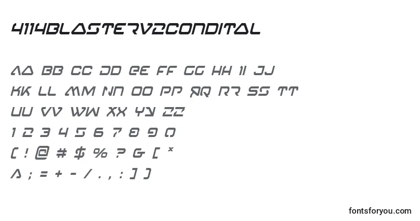 Schriftart 4114blasterv2condital – Alphabet, Zahlen, spezielle Symbole