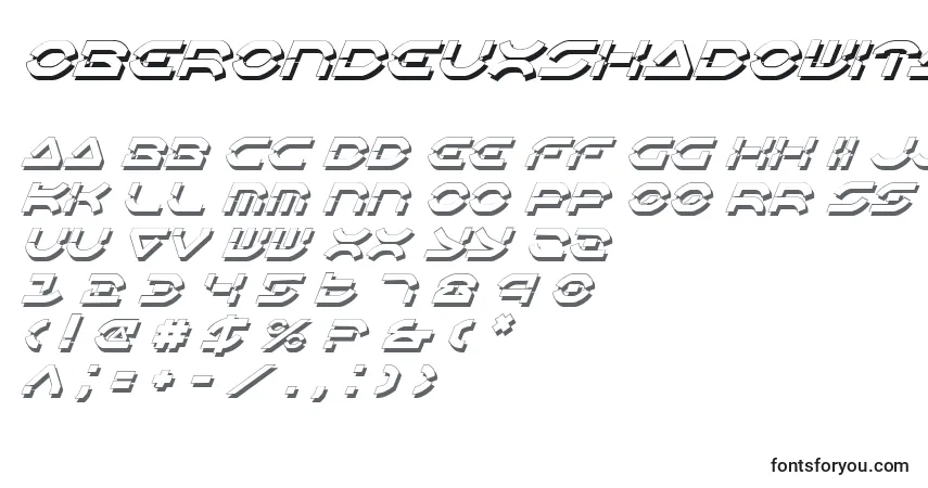 Czcionka OberonDeuxShadowItalic – alfabet, cyfry, specjalne znaki