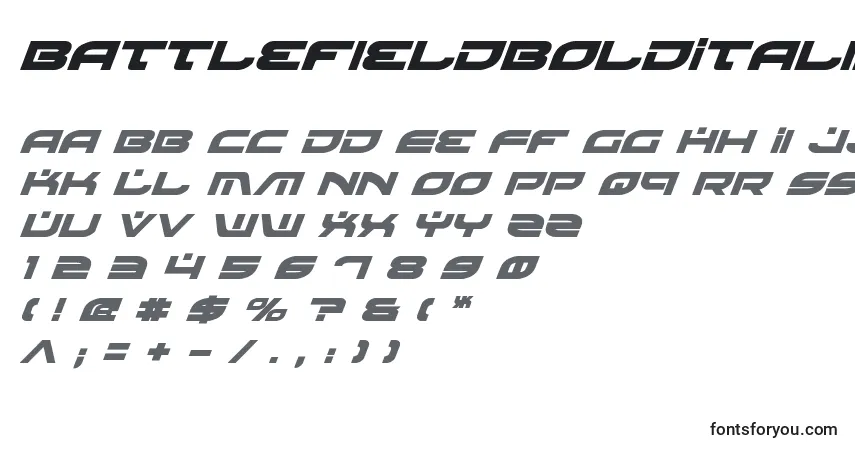 Fuente BattlefieldBoldItalic - alfabeto, números, caracteres especiales
