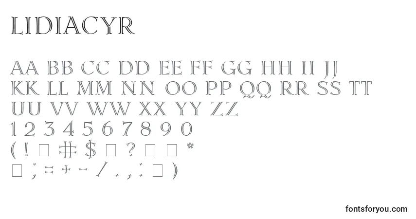 LidiaCyr-fontti – aakkoset, numerot, erikoismerkit