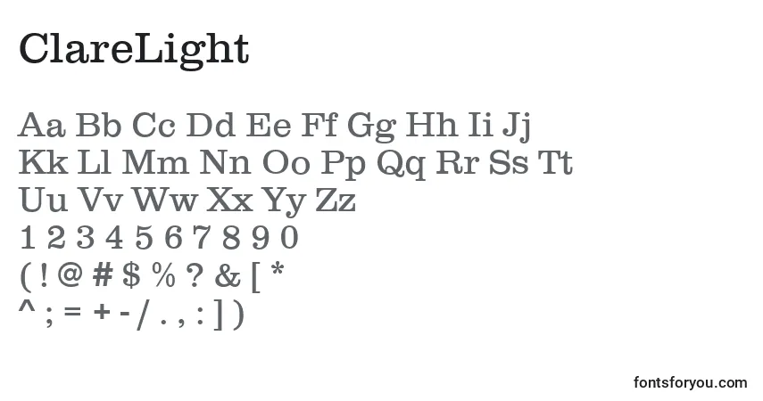 ClareLight Font – alphabet, numbers, special characters